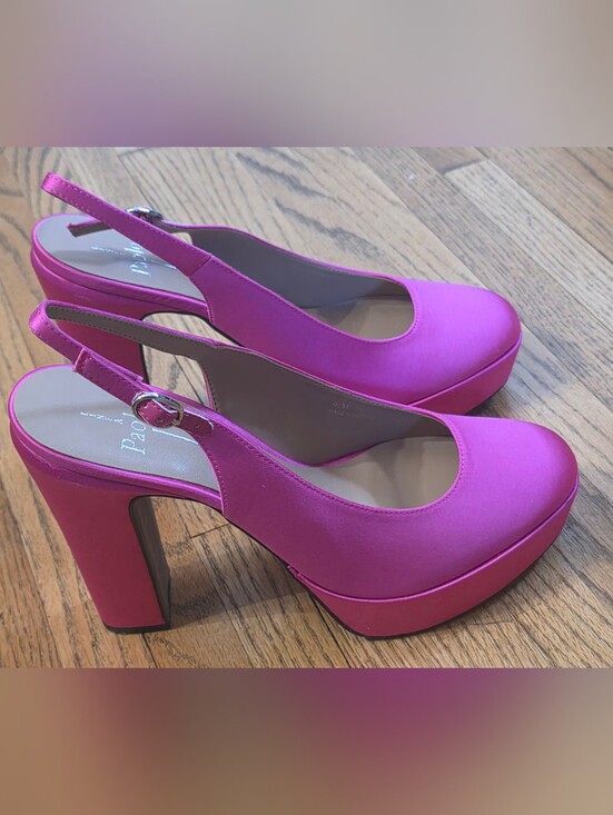Paolo Shoes - Linea Paolo Ivie Hot Pink Satin Slingback Platform Pumps Size 9.5